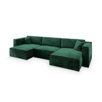 WOHNLANDSCHAFT SARMO M Grün Velours-Stoff mit Schlaffunktion - Grau/Grün, Holz/Kunststoff (347/70/148cm) - MASSENO