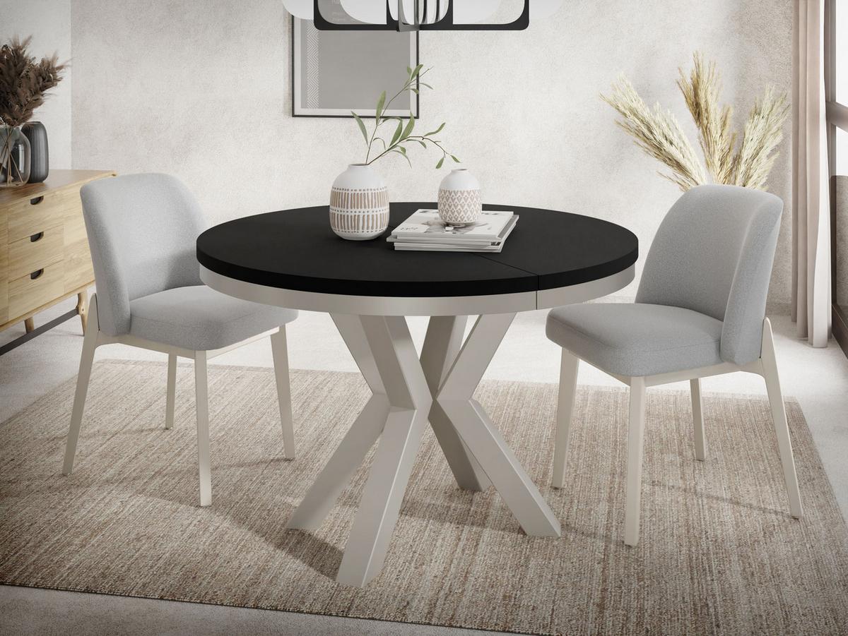 ESSTISCH Clara Grau-Beige runder ausziehbarer, Schwarz 100-180/100/76 cm - Greige/Schwarz, Holzwerkstoff/Metall (100/176/76cm) - WFL GROUP