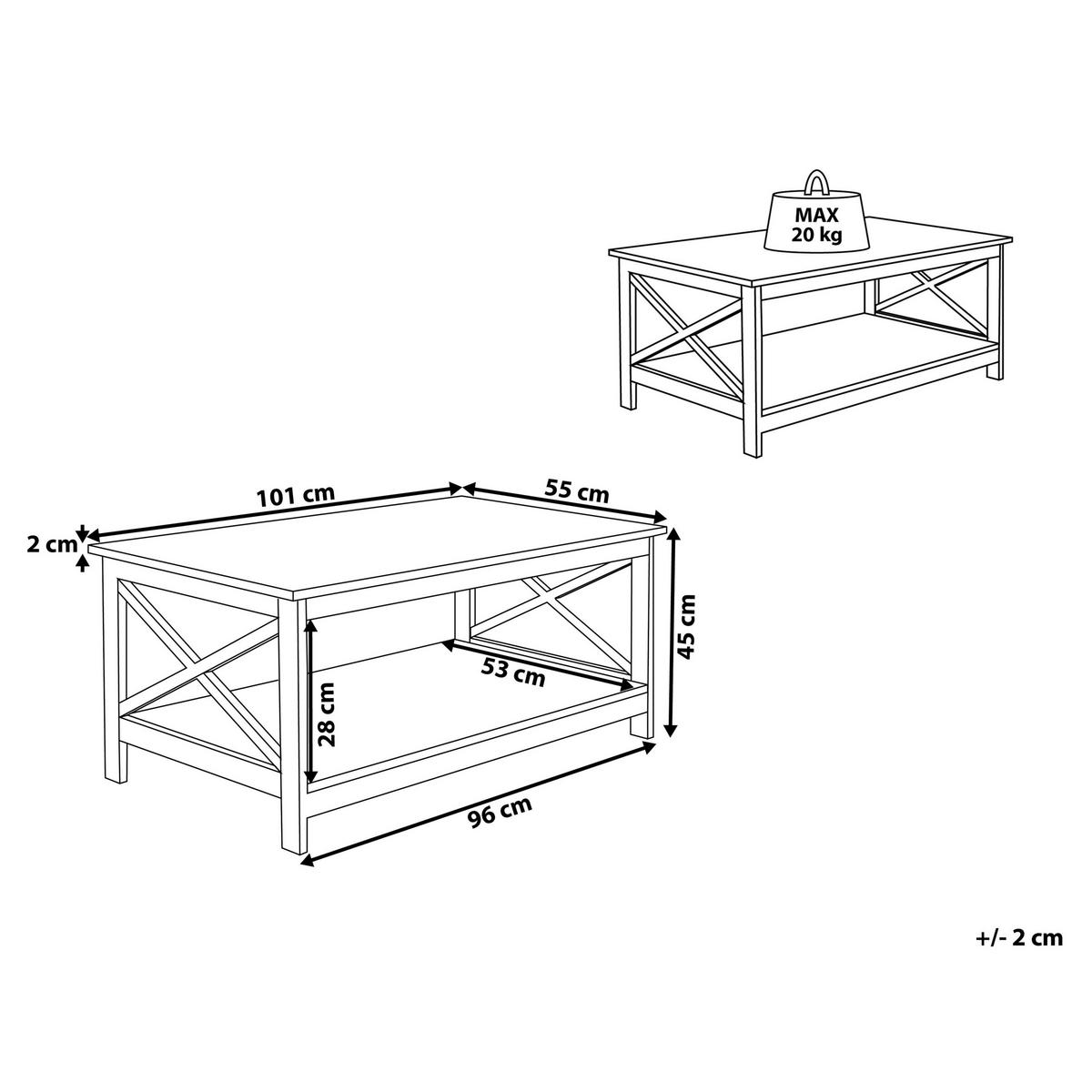 COUCHTISCH weiß rechteckig 55/100 cm Foster - Weiß, Holzwerkstoff (55/100/45cm) - Beliani