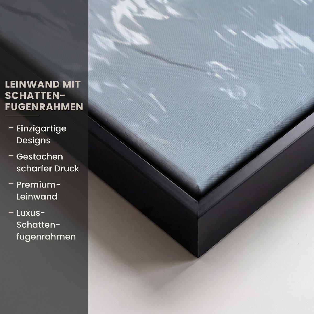 LEINWAND Bilder mit Rahmen - Vögel - Zweig - Winter - Schnee - 90x140 - Pastellblau, Textil (90/140cm) - MuchoWow