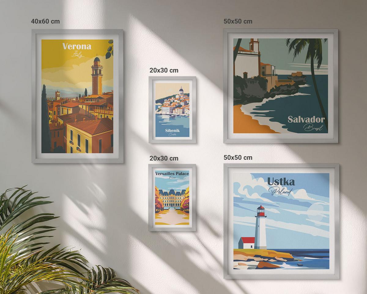 BILDER SET 5er Set - 50x50 cm & 20x30 cm & 40x60 cm Silberner Rahmen - Europäische Städte in farbigen Illustrationen - Silberfarben, Kunststoff (40/60cm) - TULUP