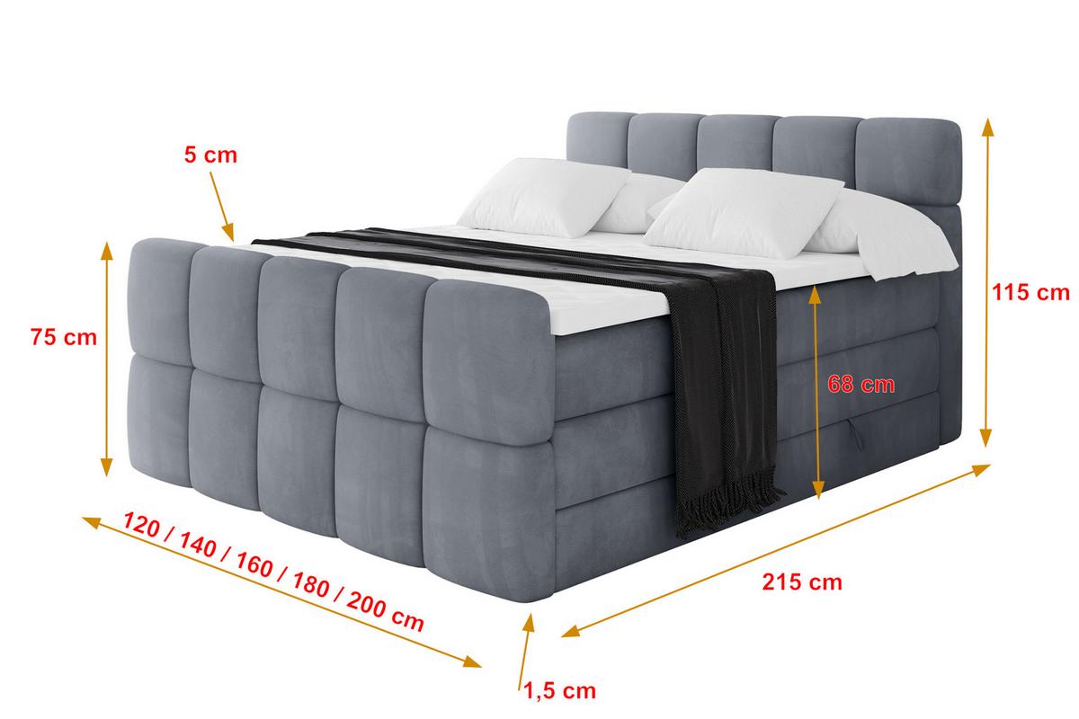 BOXBETT mit Matratze H3/H4 - FAMA-Z KING - 120x200 cm Grau Casablanca - Grau, Holzwerkstoff (120/200cm) - ALTDECOR