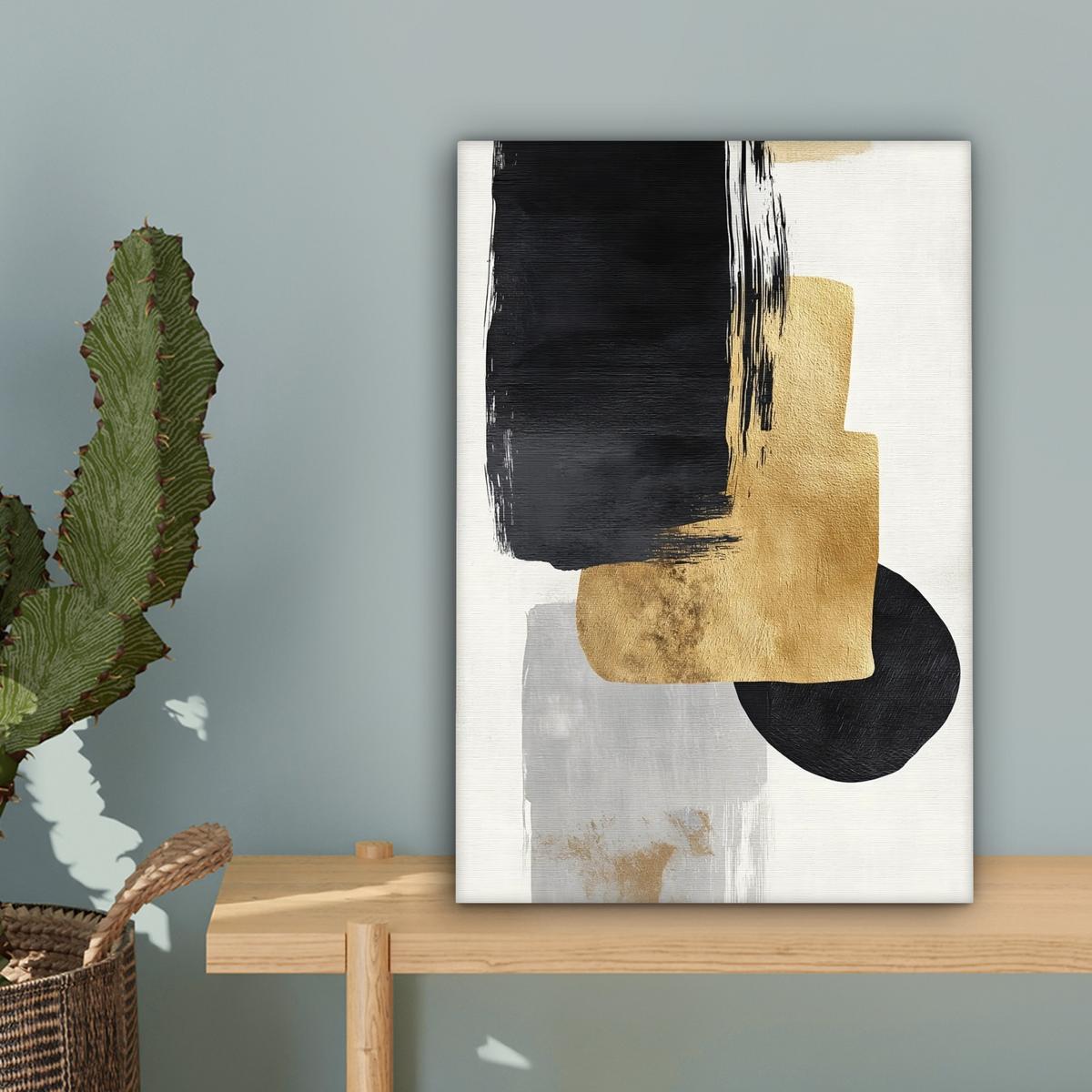 LEINWANDBILD Gold - Rechtecke - Kreise - Abstrakt Deko Wohnzimmer 20x30 cm - Weiß, Textil (20/30cm) - MuchoWow