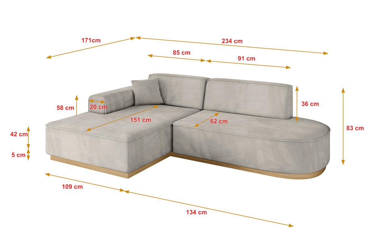ECKSOFA Ottomane Links IREA-L1-v2 - 234x171x83 cm Hellbraun - Hellbraun, Holzwerkstoff/Textil (234/171cm) - ALTDECOR
