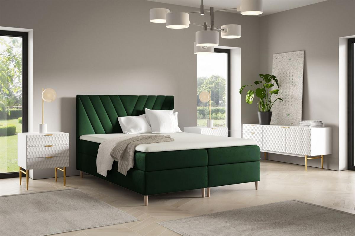 BOXBETT Espen In überlänge - Grün, Holzwerkstoff/Textil (140/220cm) - Fun Möbel