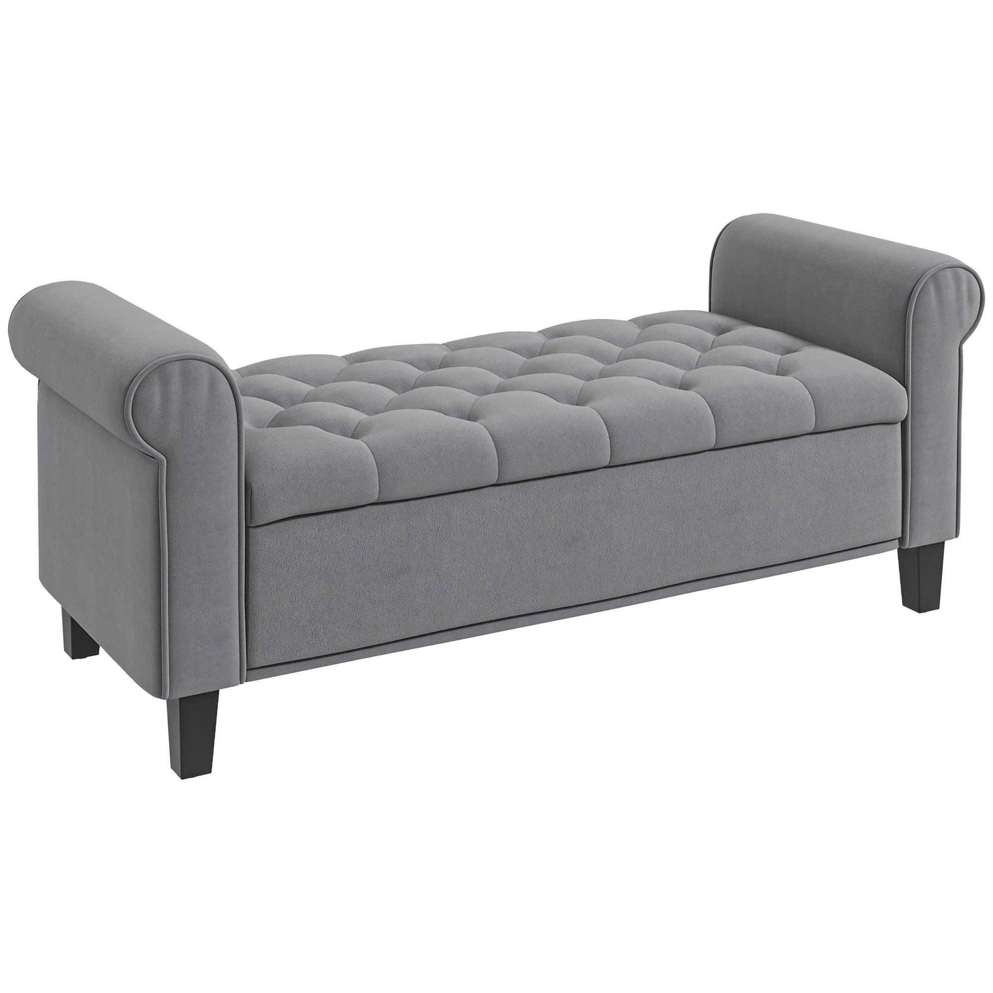 TRUHENBANK Samtoptik, Grau - Grau, Kunststoff (48.5/57/126cm) - HOMCOM