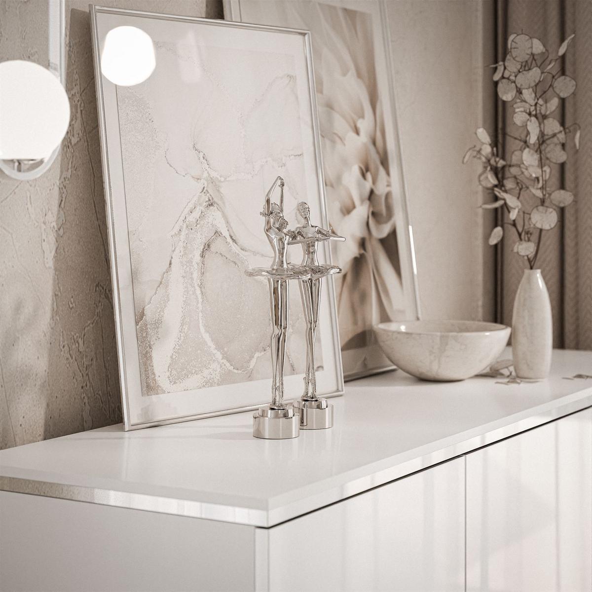 KOMMODE AURORA SILVER 3D – mit schrägen verchromten Beinen - Weiß Hochglanz/Silberfarben, Holzwerkstoff/Metall (140/90/40cm) - Lookway