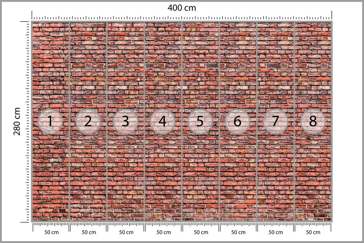 FOTOTAPETE für Wohnzimmer Alter Ziegelstein Roter Wand Rustikal 400x280 - Rot/Orange, Papier (400/280cm) - Muralo
