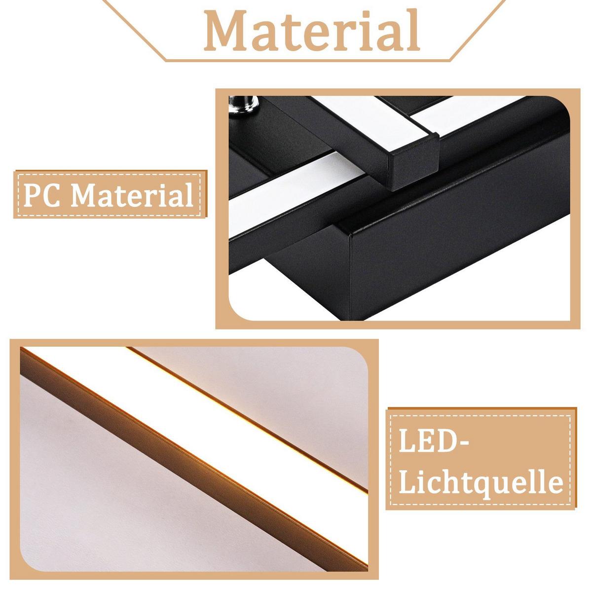 LED-DECKENLEUCHTE Cuxhaven 45.5/45.5/6.8 cm - Schwarz, Metall (45.5/45.5/6.8cm) - Nettlife