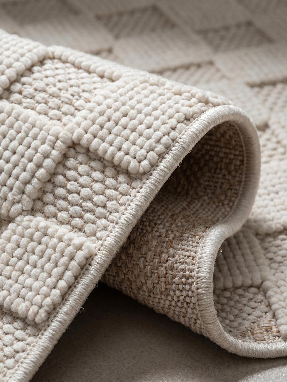 TEPPICH Flachgewebe LANGAU in Creme, mit Schachbrettmuster, Ø 120 cm - Creme, Textil (120/120cm) - KADIMA DESIGN