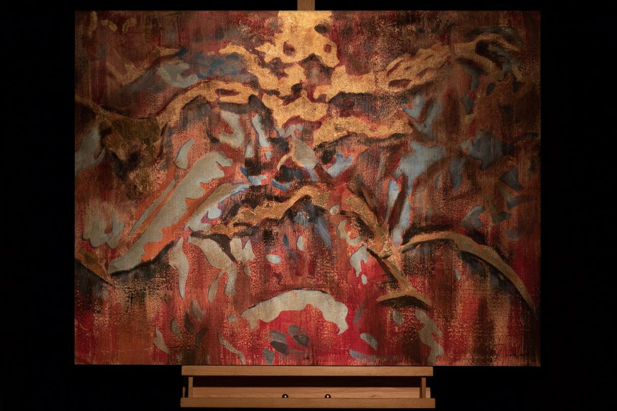 ACRYLBILD HANDGEMALT 100/70 cm - Blau/Rot, Holz/Textil (100/70cm) - KUNSTLOFT