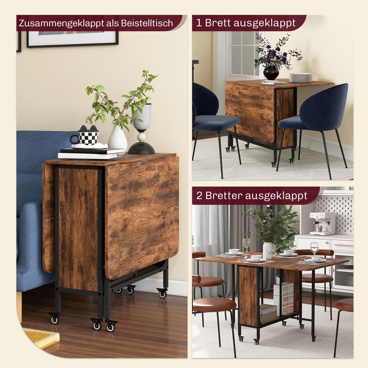 ESSTISCH klappbar, Mobiler Klapptisch für 6 Personen, mit Ablage Hellbraun - Dunkelbraun, Textil (130/80/74cm) - HOMCOM