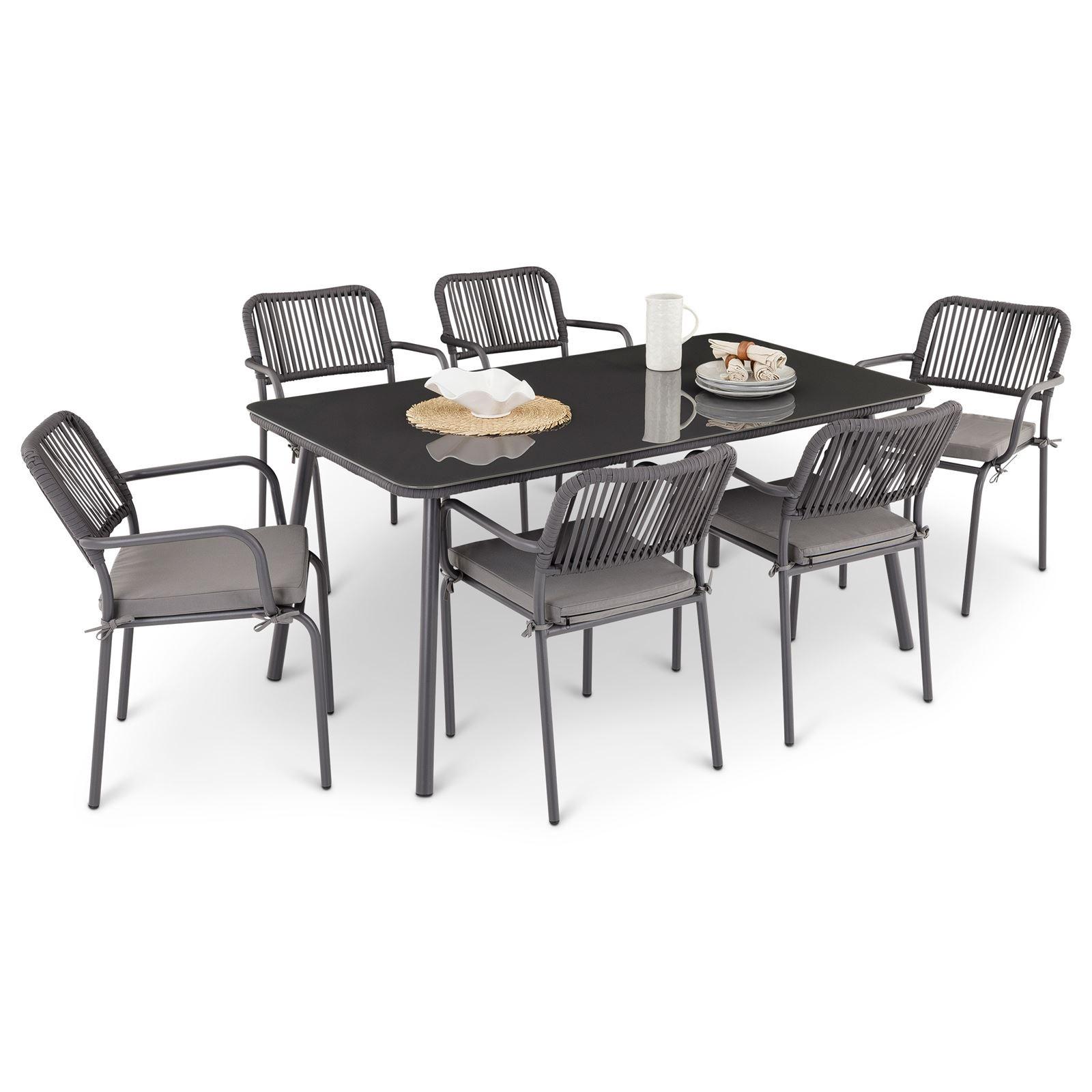 GARTENMÖBEL SET VOLONTE 7er Set grau, schwarz - Grau, Glas/Metall - IDIMEX