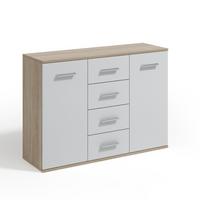 KOMMODE GIACOMO II 112/85/33 cm mit 4 Schubladen 2 Türen Sonoma Eiche - Weiß/Sonoma Eiche, Holzwerkstoff (112/85/33cm) - MASSENO
