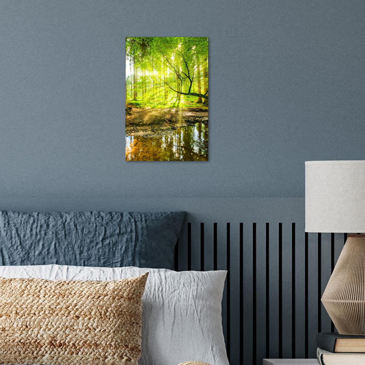 POSTER Wald - Landschaft - Wasser - Bäume - Sonne - Grün - Natur Room Decor 20x30 cm - Grün, Papier (20/30/0.1cm) - MuchoWow