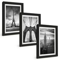 BILDER SET 3er Set - 20x30 cm Schwarzer Rahmen - Monochromatische Brückentürme - Schwarz, Kunststoff (20/30cm) - TULUP