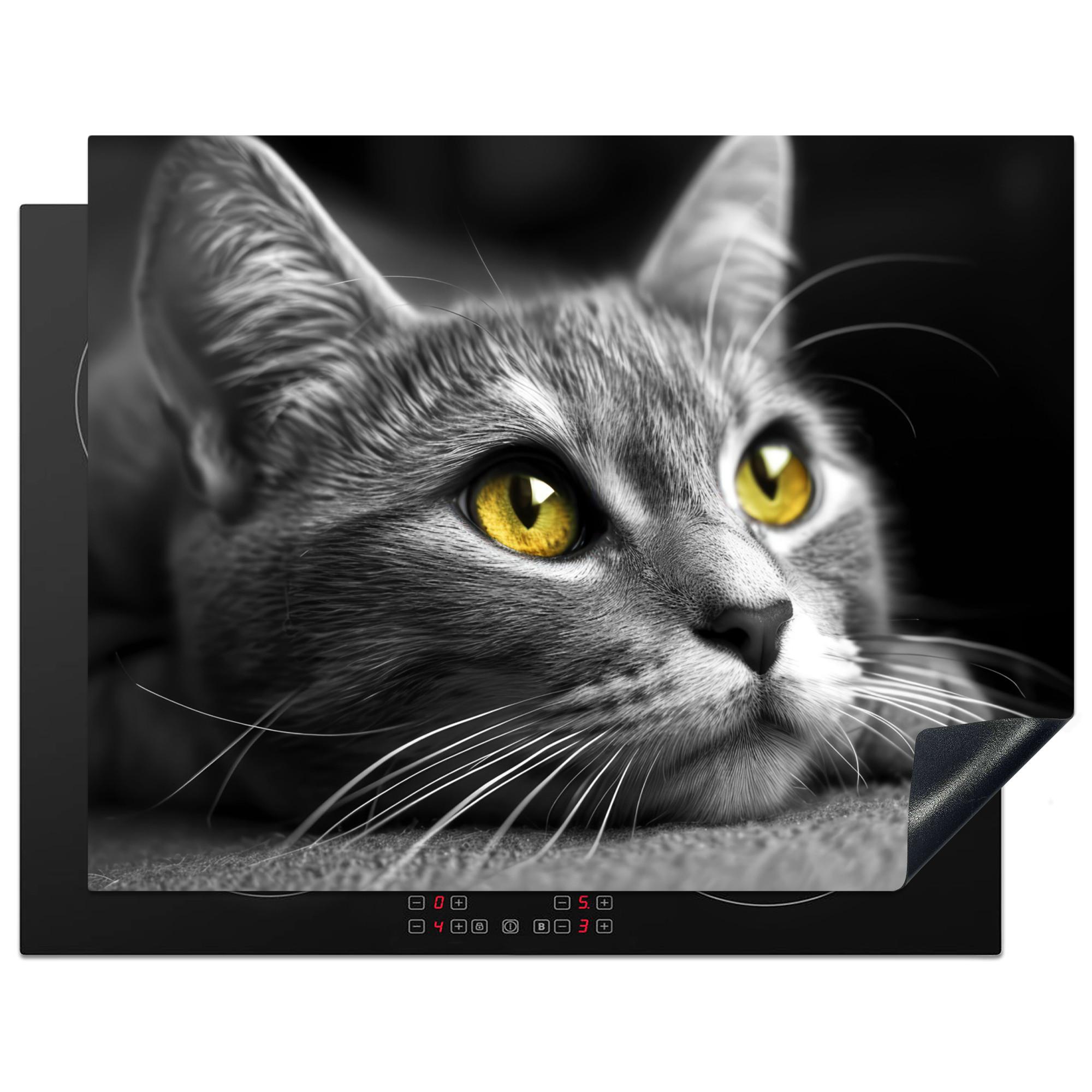 HERDABDECKPLATTE Katze - Grau - Tiere - Katze Induktionsmatte 77x59 cm - Grau, Kunststoff (77/59/0.2cm) - MuchoWow