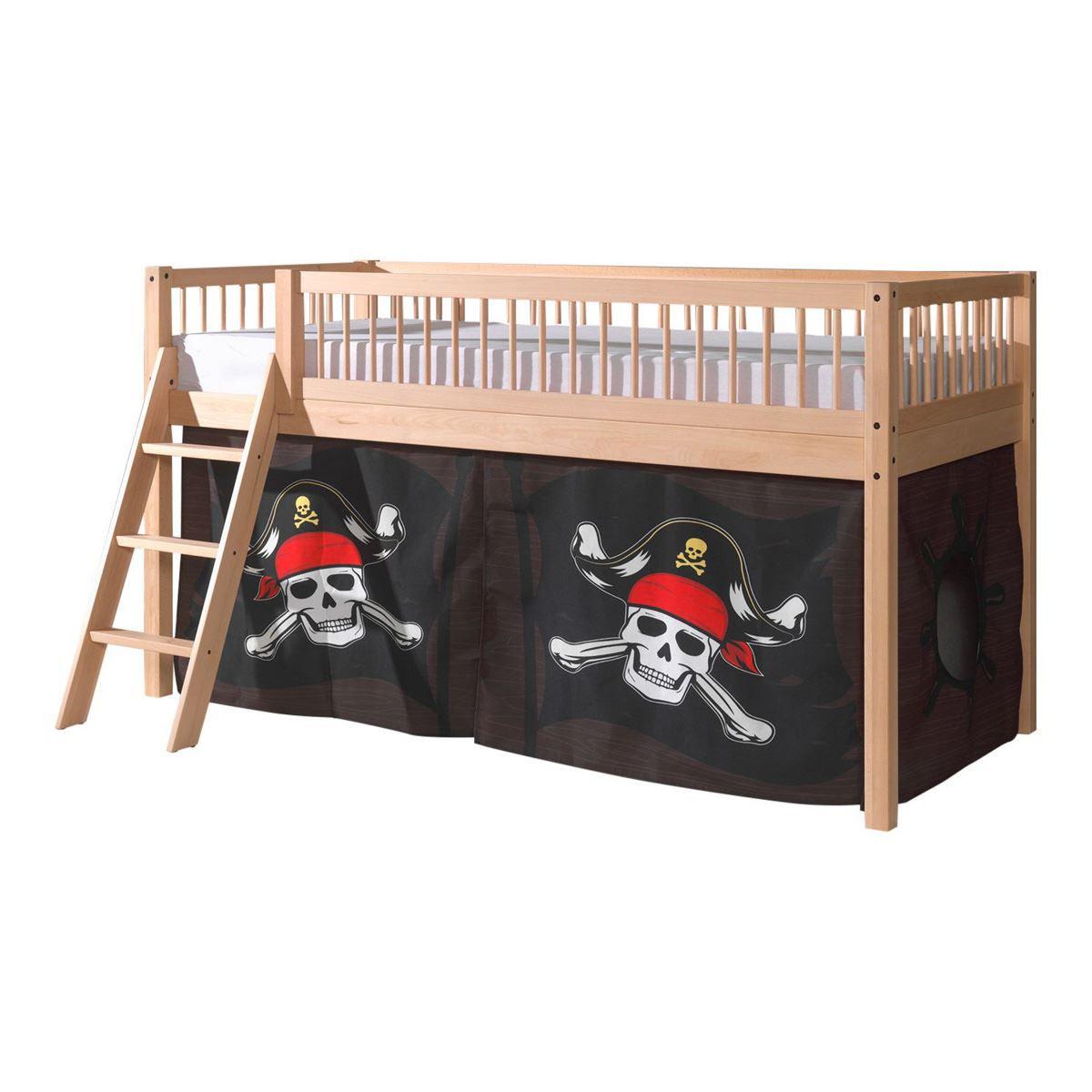 HALBHOHES BETT Kelci 90x200 Textilset Caribian Pirate Buche Massivholz - Buchefarben, Holz (90/200cm) - 58aufmkessel