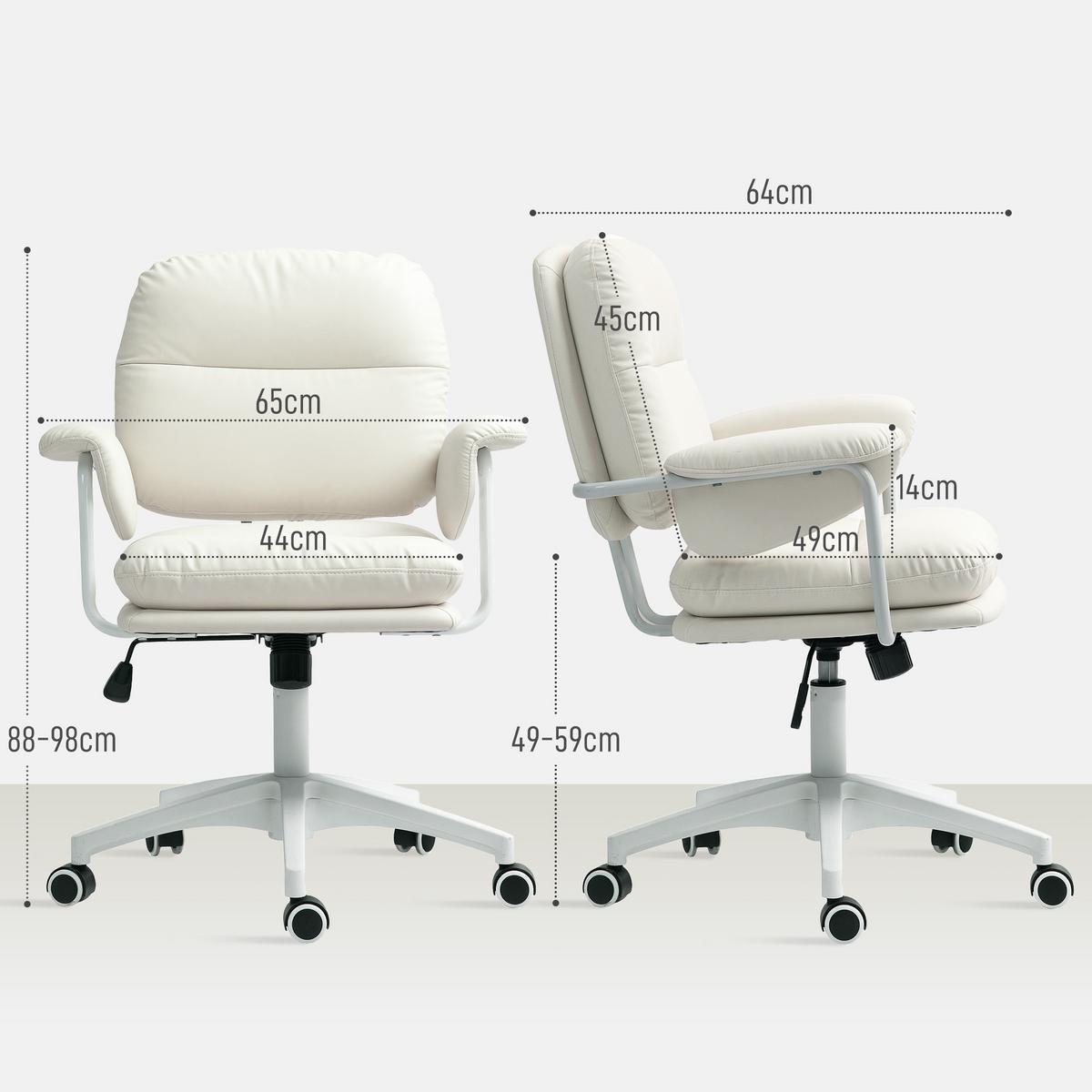 BÜROSTUHL mit Kippfunktion, gepolstert Schreibtischstuhl höhenverstellbar Weiß - Weiß, Holzwerkstoff/Kunststoff (64/98/65cm) - HOMCOM