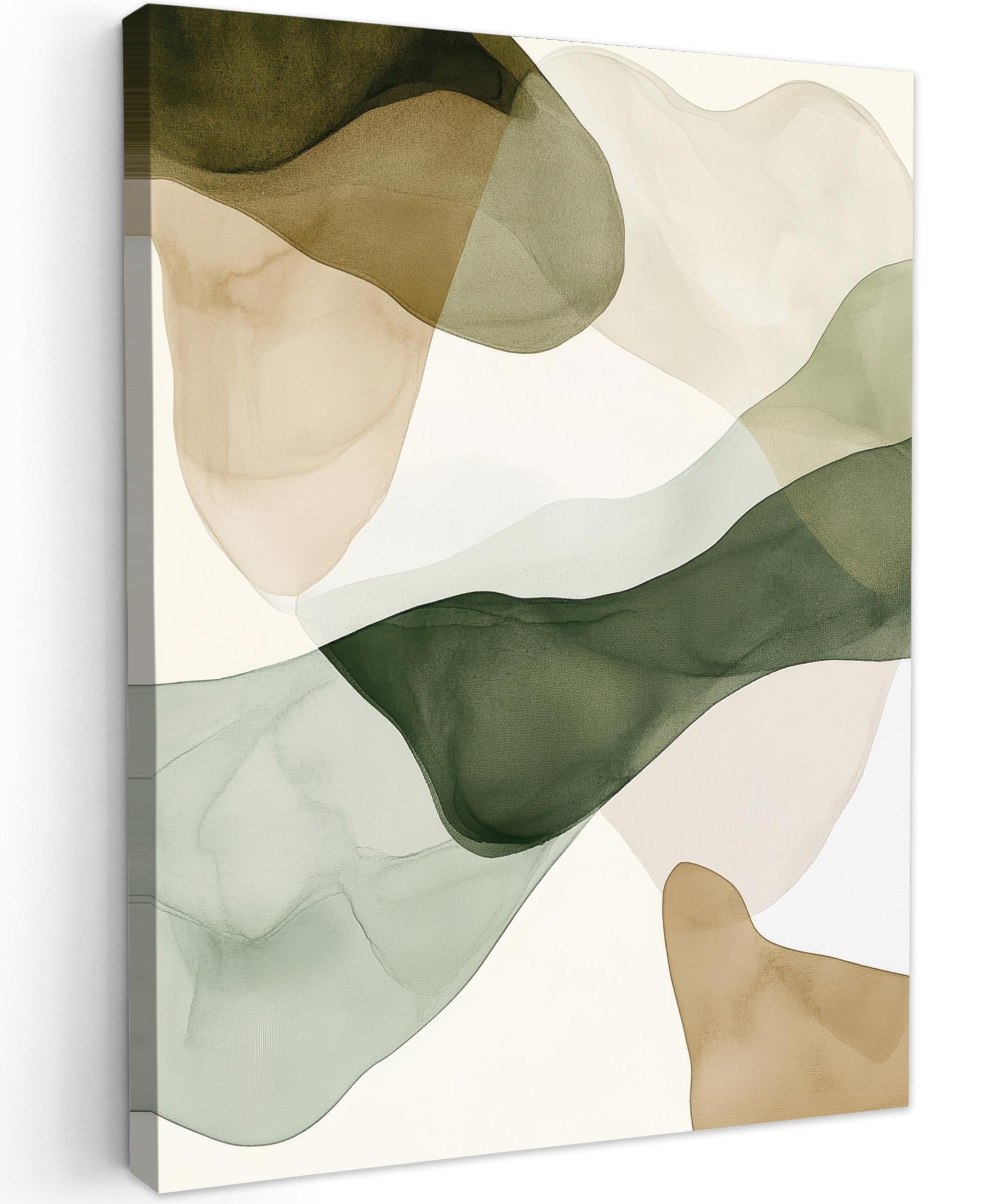 LEINWANDBILD Japandi - Abstrakt - Grün Wandbild Wohnzimmer 60x80 cm - Salbeigrün, Textil (60/80cm) - MuchoWow