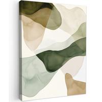 LEINWANDBILD Japandi - Abstrakt - Grün Wandbild Wohnzimmer 60x80 cm - Salbeigrün, Textil (60/80cm) - MuchoWow