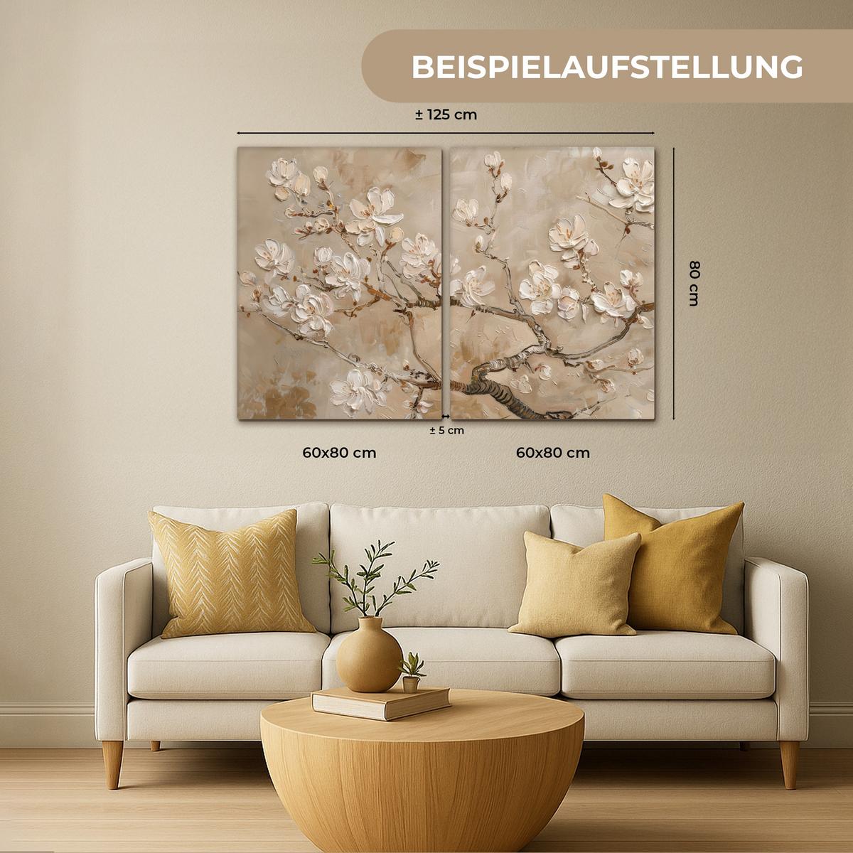 LEINWANDBILD 2er Set Beige - Blüte - Modern 100x70 cm - Beige, Textil (100/70cm) - MuchoWow