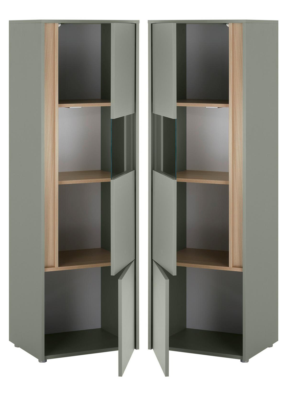 VITRINE Salbei grün, Barista Eiche 50 x 150 cm, Vitrinenschrank halbhoch - Salbeigrün/Eichefarben, Glas/Holzwerkstoff (50/155/40cm) - Furn.Design