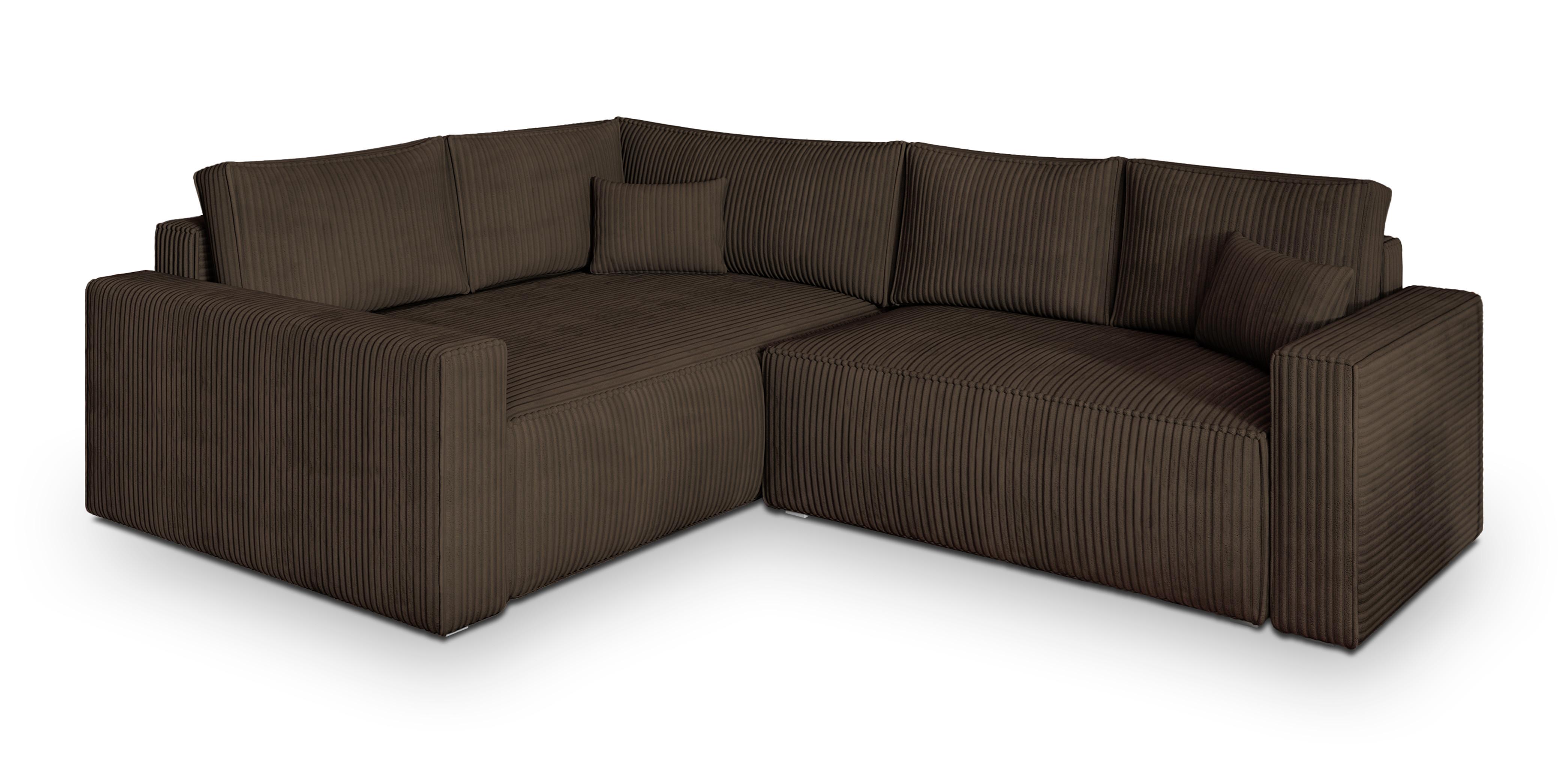 ECKSOFA ERONIS L-S Braun Kordstoff mit Schlaffunktion - Braun, Holz (265/194cm) - MASSENO