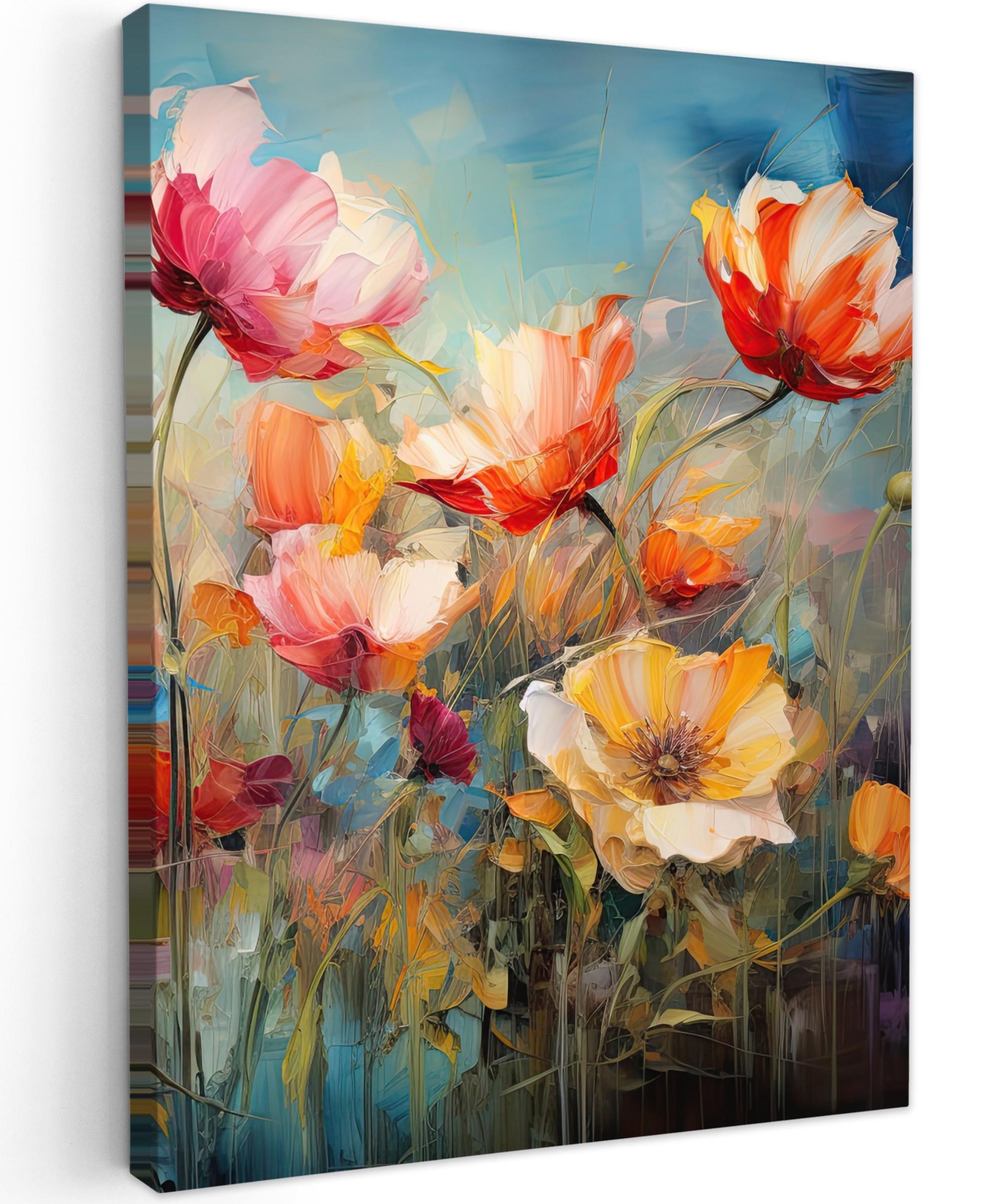LEINWANDBILD Blumen - Aquarell - Kunst - Botanisch - Natur Wandbild Wohnzimmer 60x80 cm - Orange, Textil (60/80cm) - MuchoWow