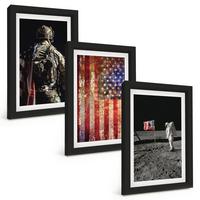 BILDER SET 3er Set - 20x30 cm Schwarzer Rahmen - Amerikanische Symbole, USA-Flagge - Schwarz, Kunststoff (20/30cm) - TULUP