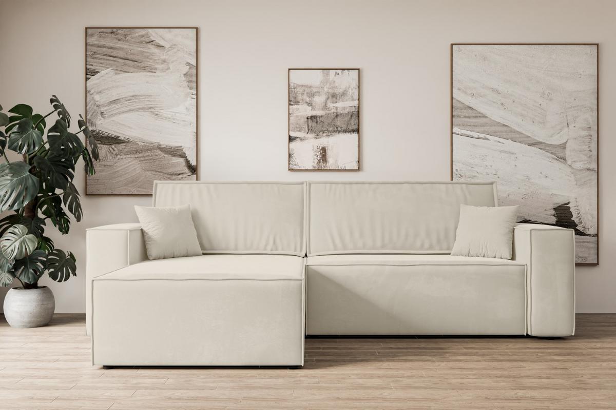 ECKSOFA mit Schlaffunktion und Bettkasten CELTIC-XL - 277x143x83 cm Beige Velours - Beige/Schwarz, Holzwerkstoff/Kunststoff (277/143cm) - ALTDECOR
