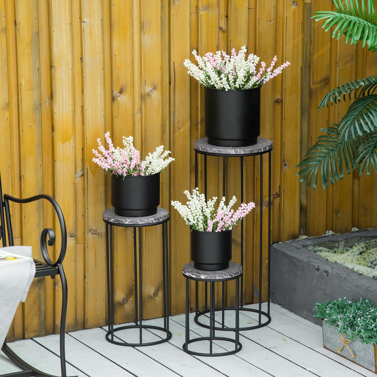 BLUMENSTÄNDER, Metal, Schwarz+Grau - Multicolor, Metall (30.5/30.5/70.5cm) - Outsunny
