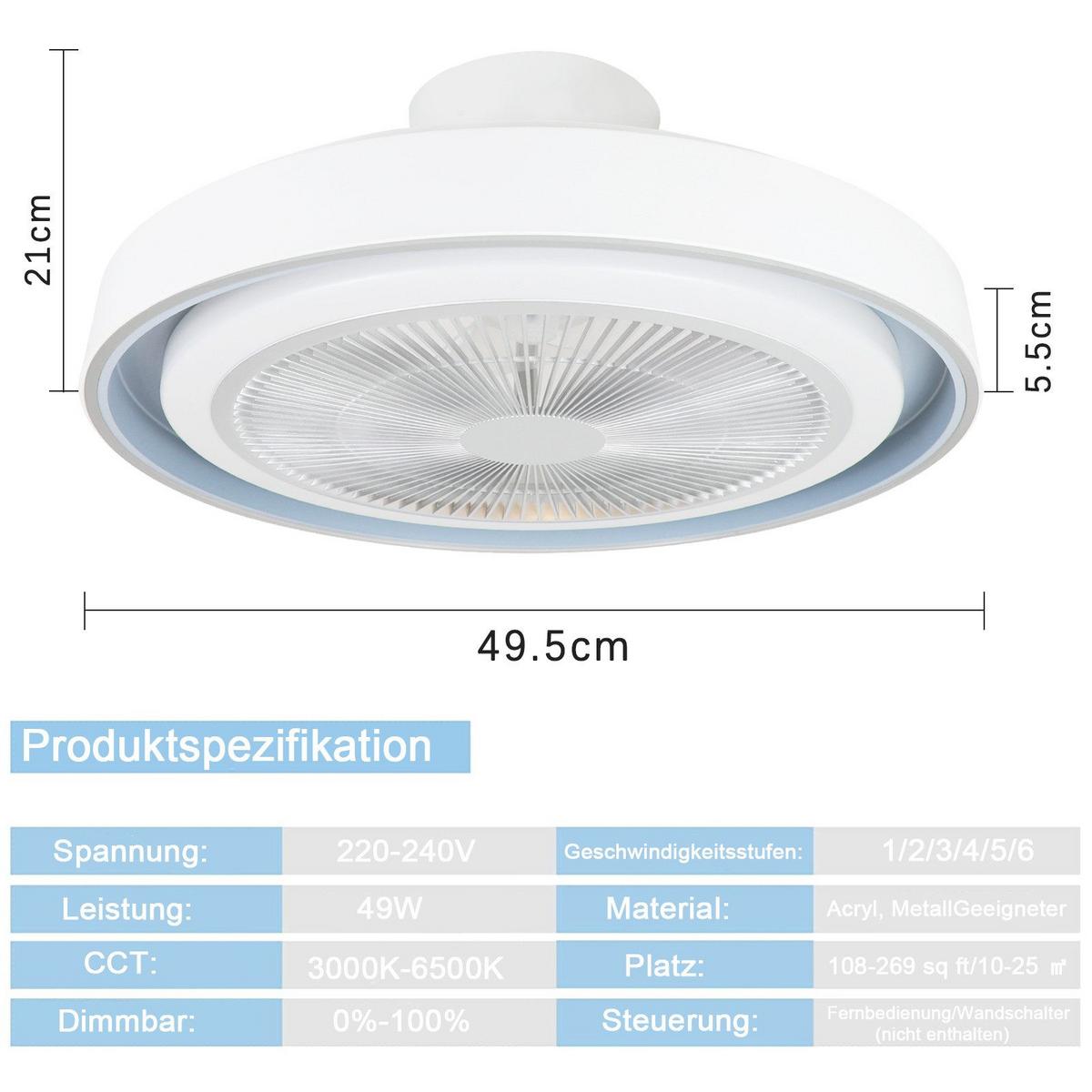 DECKENVENTILATOR Ennis II 50/50/21cm - Weiß, Metall (50/50/21cm) - Nettlife