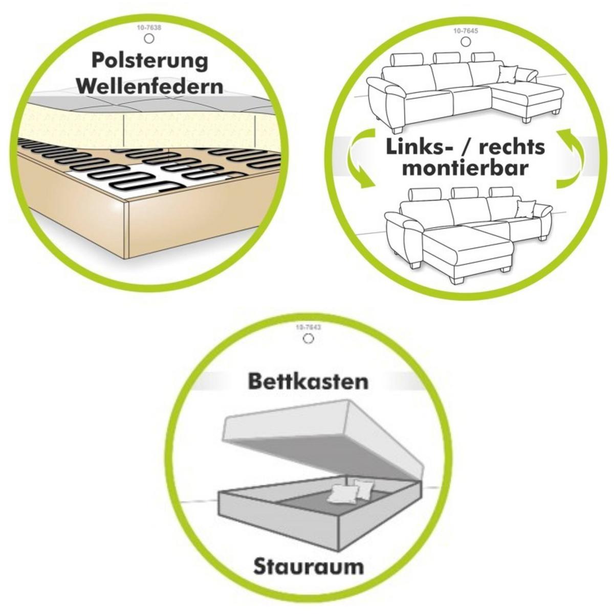 ECKSOFA mit Schlaffunktion und großem Bettkasten, seitenverkehrt montierbar B330/T207/H90 cm, Liegefl. 153x270 cm, Mikrofaser Braun / 15231 - Chromfarben/Braun, Kunststoff/Textil (330/207cm) - luma-home