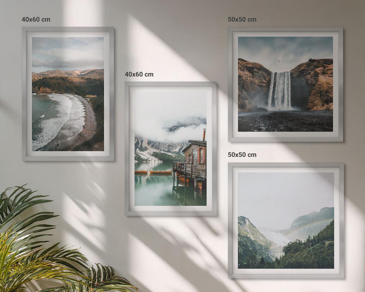 BILDER SET 4er Set - 50x50 cm & 40x60 cm Silberner Rahmen - Bergstrände Wolken Wasser - Silberfarben, Kunststoff (50/50cm) - TULUP