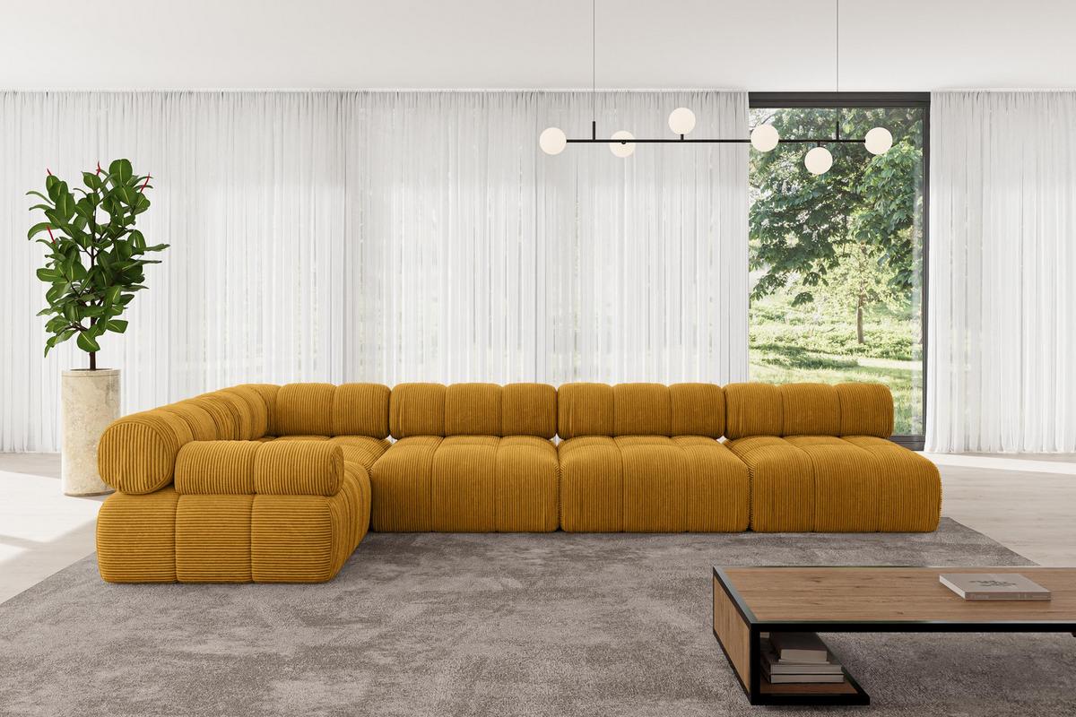 ECKSOFA modulares Sofa Mende-L3 - 380x190x70 cm Senfgelb Cord - Currygelb, Holzwerkstoff/Textil (380/190cm) - ALTDECOR