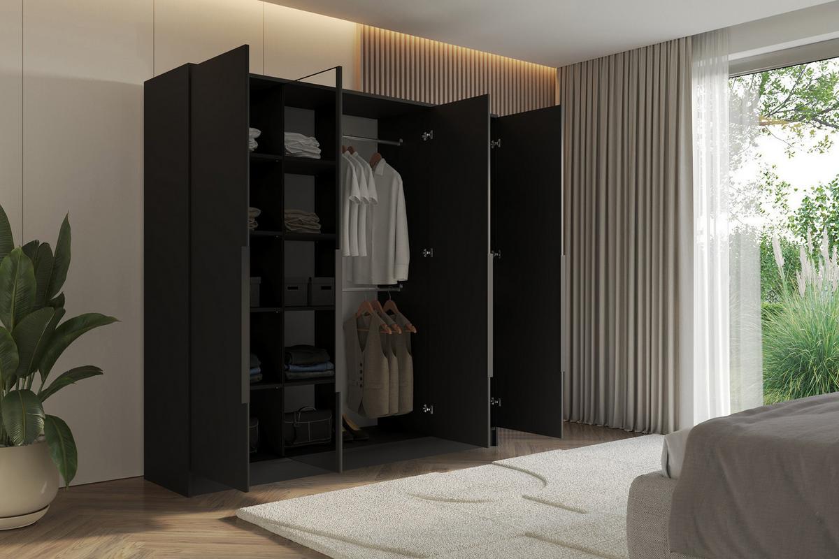 KLEIDERSCHRANK - LESE - 200 - Schwarz - Schwarz Hochglanz/Schwarz, Holzwerkstoff (200/200/51cm) - ALTDECOR