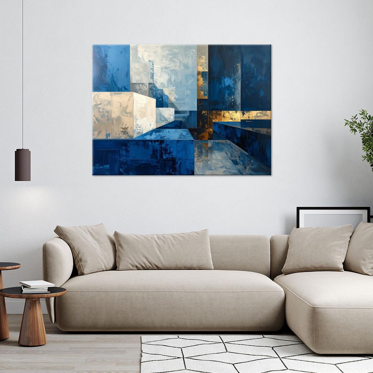 LEINWANDBILD Abstraktion 90x60cm - Blau, Textil (90/60cm) - Feeby