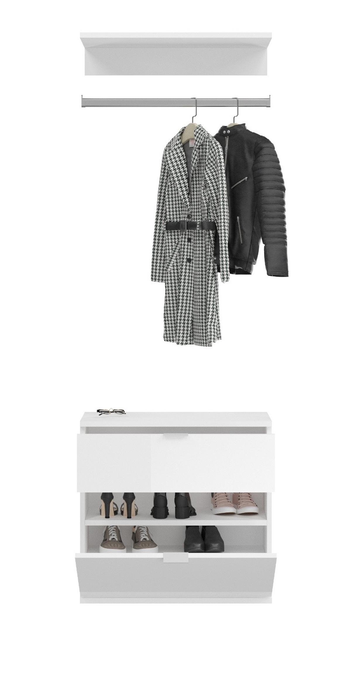 GARDEROBEN-SET weiß Hochglanz 61 cm, Zwischenbau mit Kleiderstange - Chromfarben/Weiß Hochglanz, Holzwerkstoff/Kunststoff (60/79/34cm) - Inn.Furn
