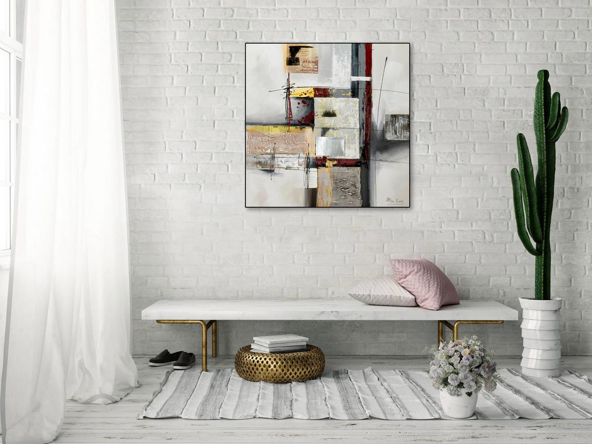 ACRYLBILD HANDGEMALT 80/80 cm - Beige/Grau, Holz/Textil (80/80cm) - KUNSTLOFT
