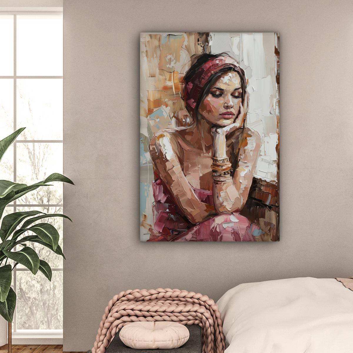 LEINWANDBILD Frau - Lackierung - Porträt - Modern Deko XXL 80x120 cm - Altrosa, Textil (80/120cm) - MuchoWow