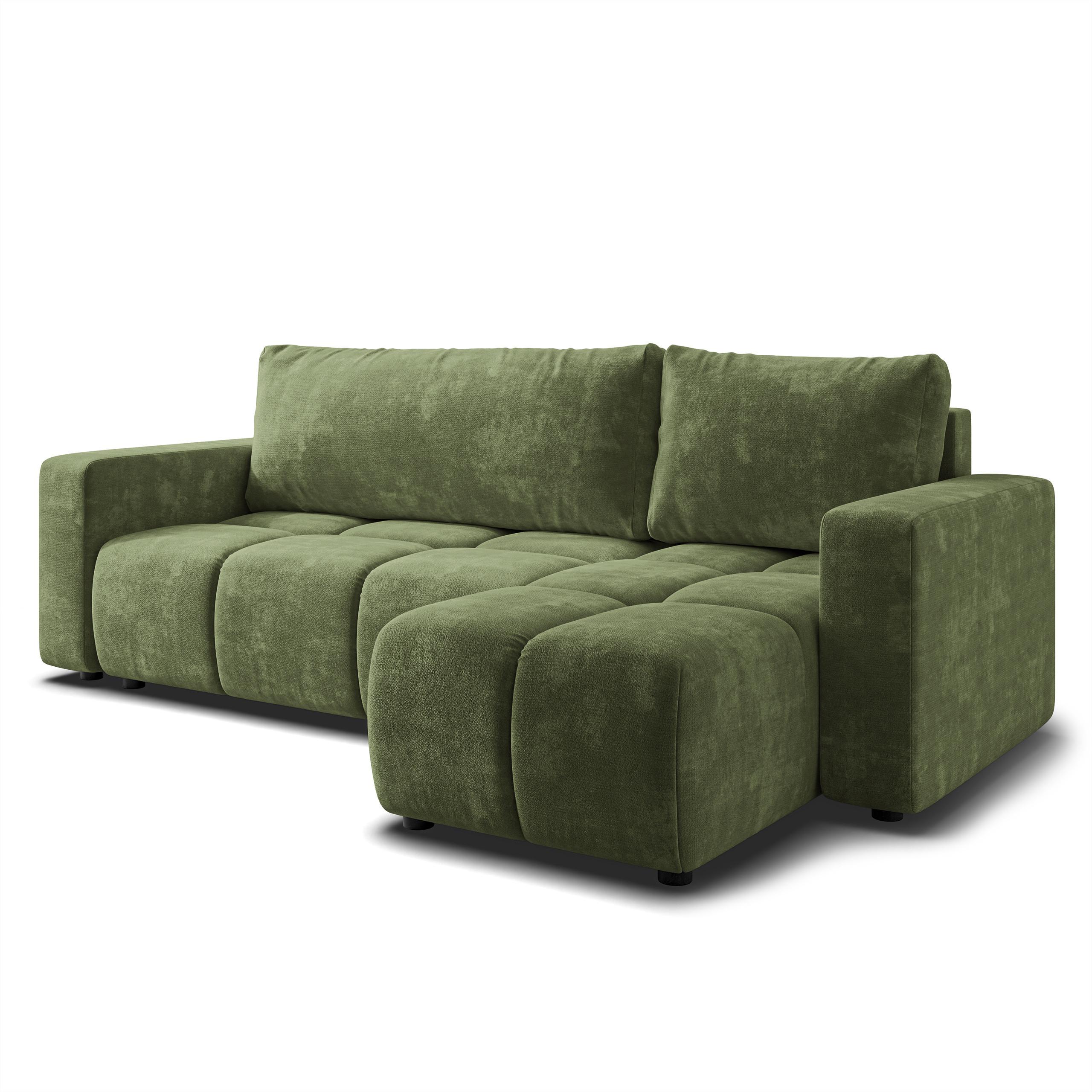 ECKSOFA RAMIL Grün Chenille mit Schlaffunktion - Grün, Holz (240/149cm) - MASSENO