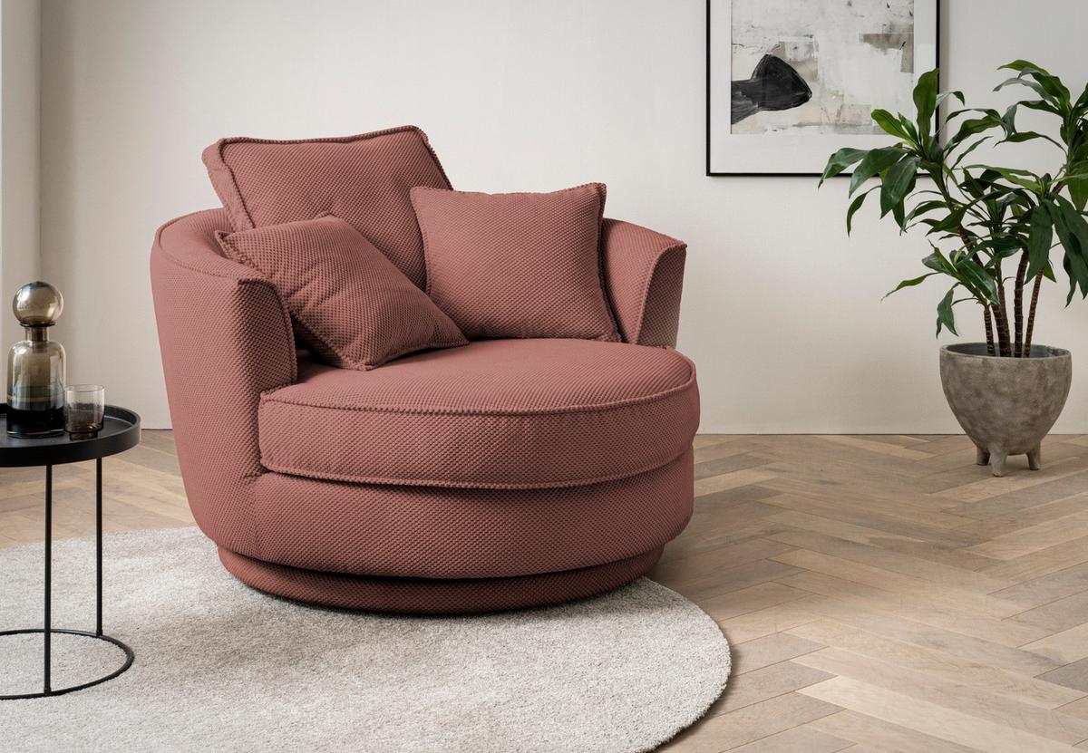 DREHSESSEL terracotta Web-Velours, XL Sessel 360° drehbar inklusive 3 x Kissen - Terracotta, Kunststoff/Textil (120/86/120cm)
