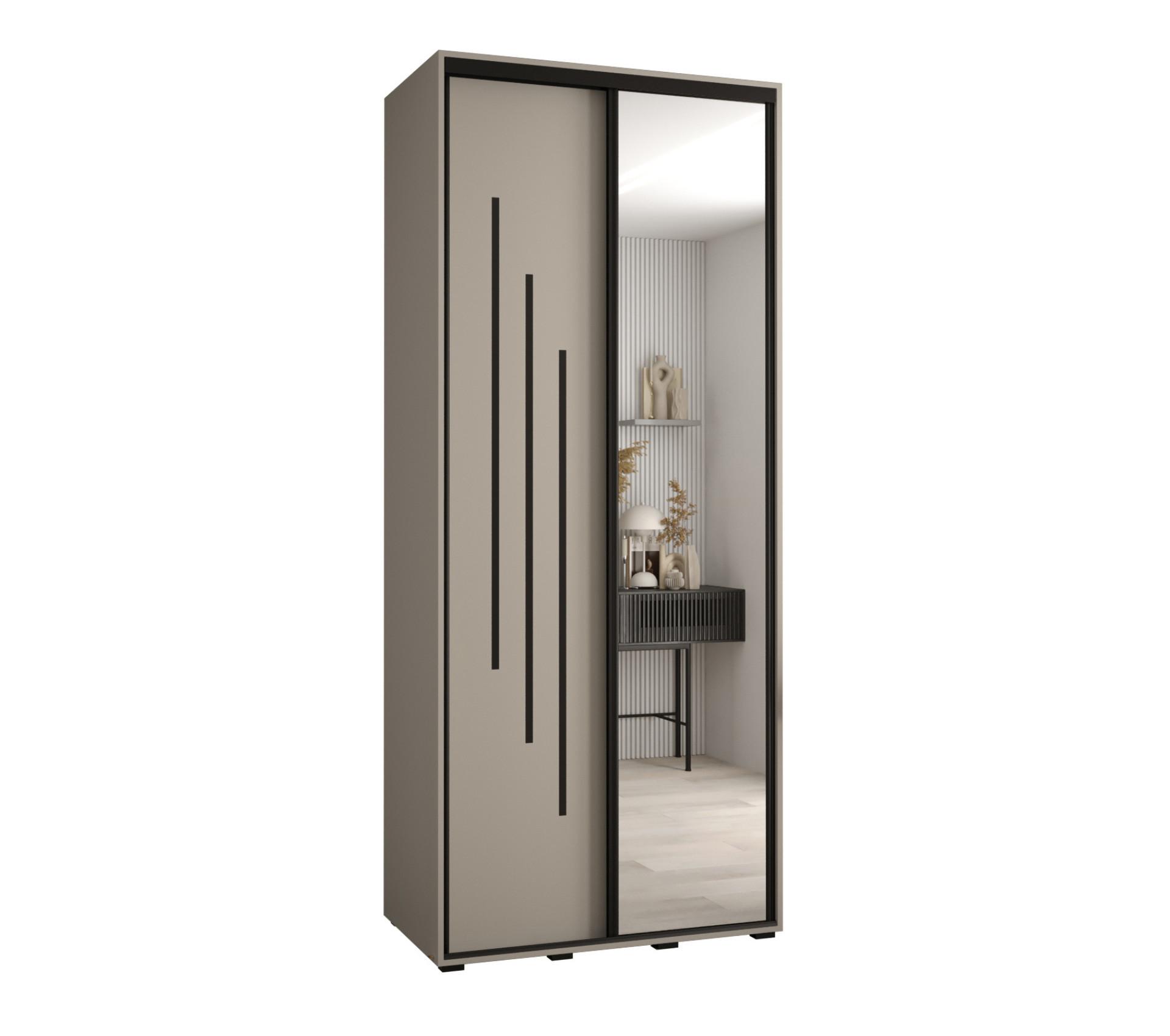 SCHWEBETÜRENSCHRANK 235,2/110/60 2-türig - Kaschmir/Schwarz, Holz/Metall (110/235.2/60cm) - MÖBEL KRYSPOL