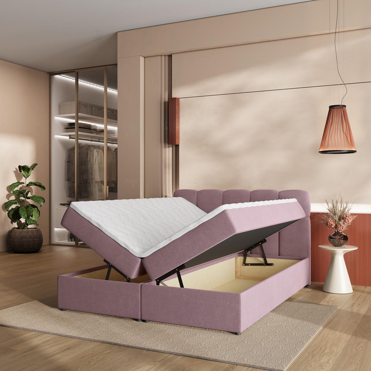 BOXBETT MERU 140x200 cm mit Matratze und Topper - Rosa - Rosa, Holz (140/200cm) - MASSENO