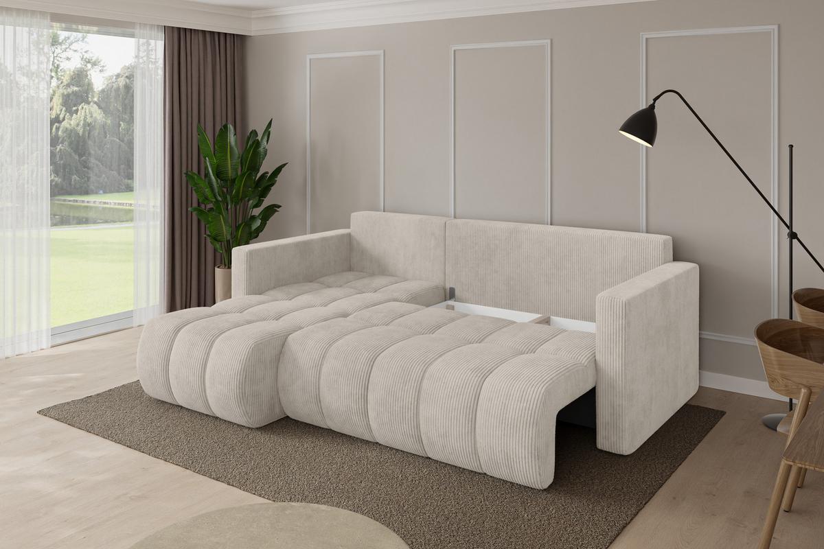 ECKSOFA mit Schlaffunktion Ottomane Links GARD-L 226x146x85 Creme Cord - Ecru/Creme, Holzwerkstoff/Kunststoff (226/146cm) - ALTDECOR
