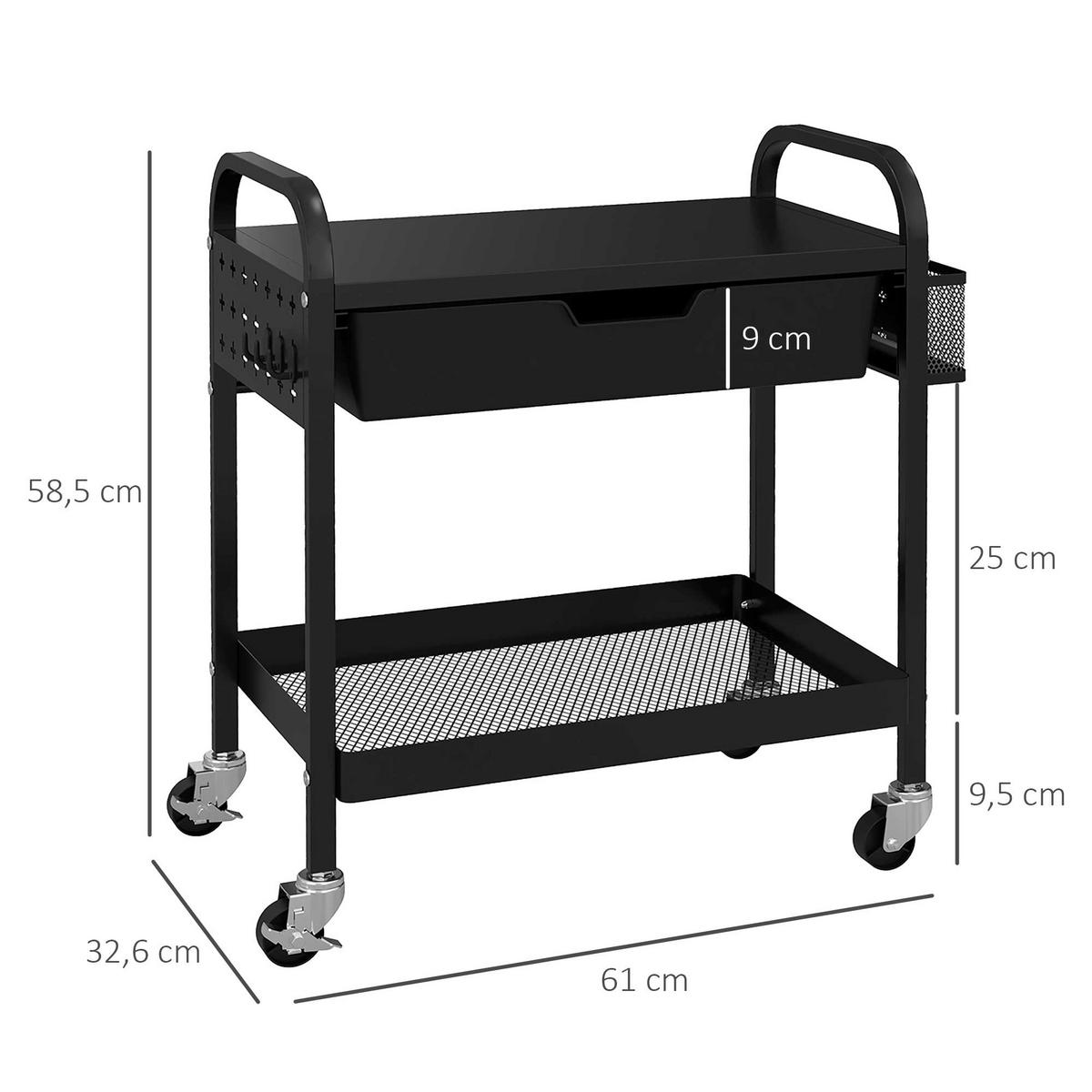 SERVIERWAGEN, Rollwagen, Stahl, Schwarz - Schwarz, Kunststoff (32.6/58.5/61cm) - HOMCOM