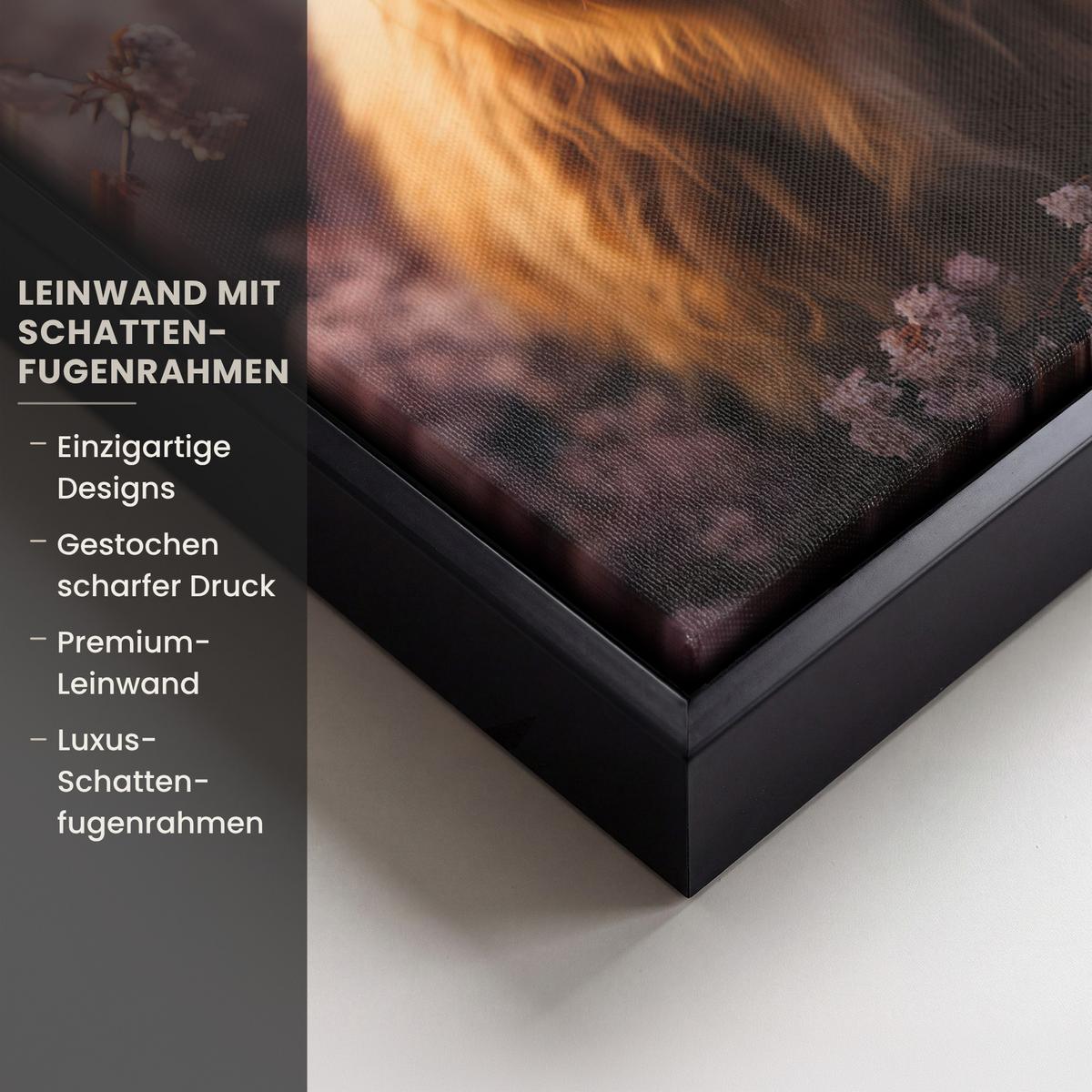 LEINWAND Bilder mit Rahmen - Schottischer Hochländer - Frühling - Hochland - 20x30 - Hellrosa, Textil (20/30cm) - MuchoWow
