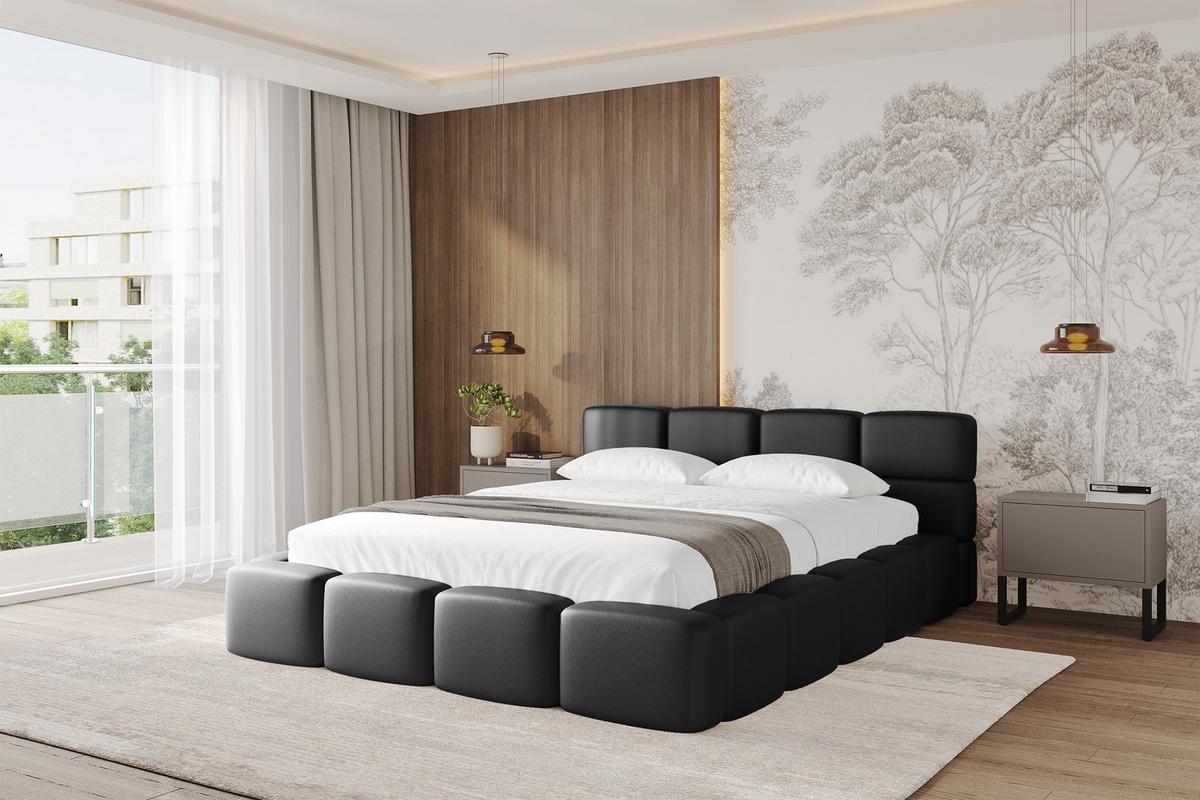 POLSTERBETT mit Bettkasten und Lattenrost, Bett mit Kopfteil, Boxbett ohne Matratze, Doppelbett mit Stauraum - NATA-v1 200x200 Schwarz - Schwarz, Holzwerkstoff/Textil (200/200cm) - ALTDECOR
