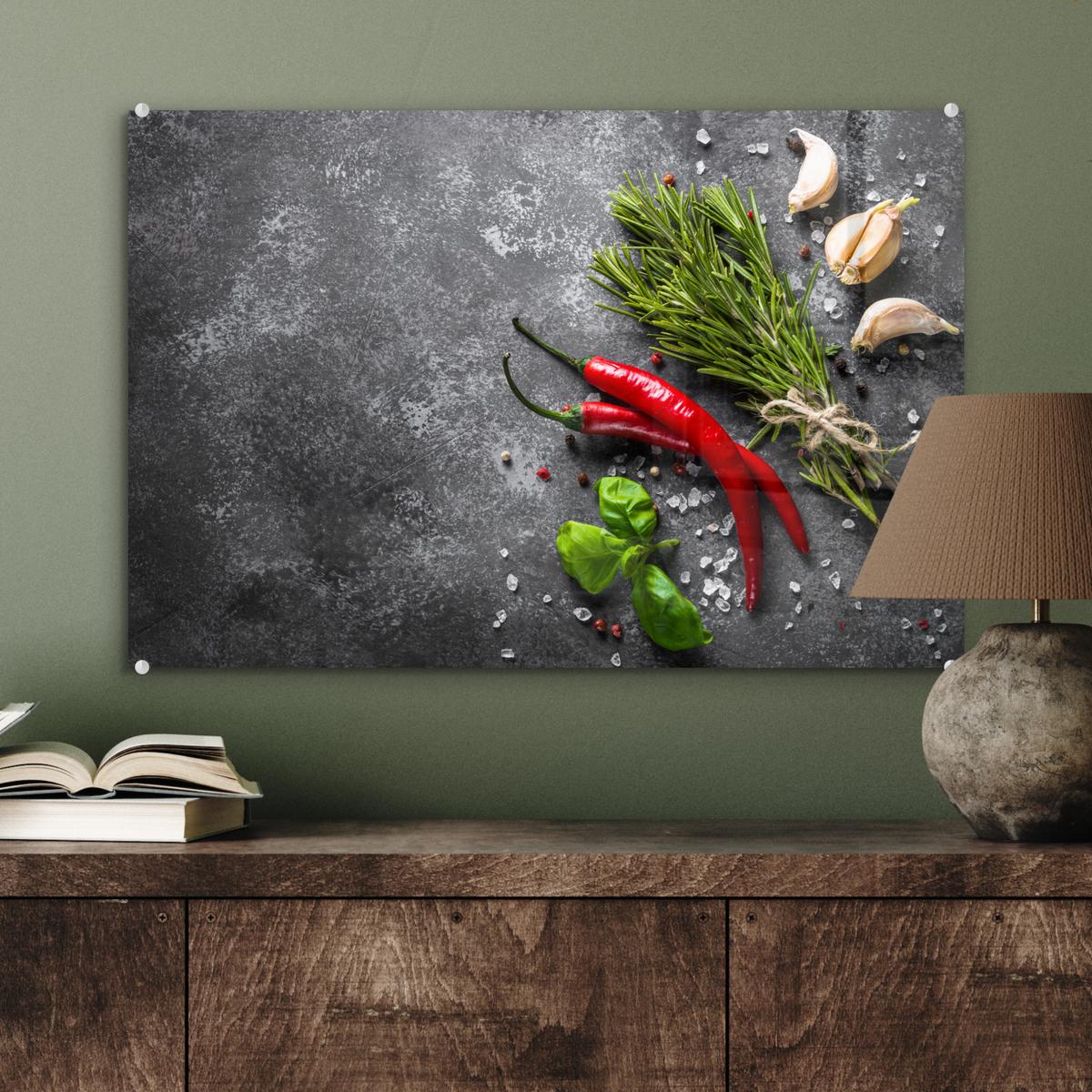 ACRYLGLASBILD Pfeffer - Kräuter - Gewürze - Beton Wanddeko 60x40 cm - Dunkelgrau, Glas (60/40cm) - MuchoWow